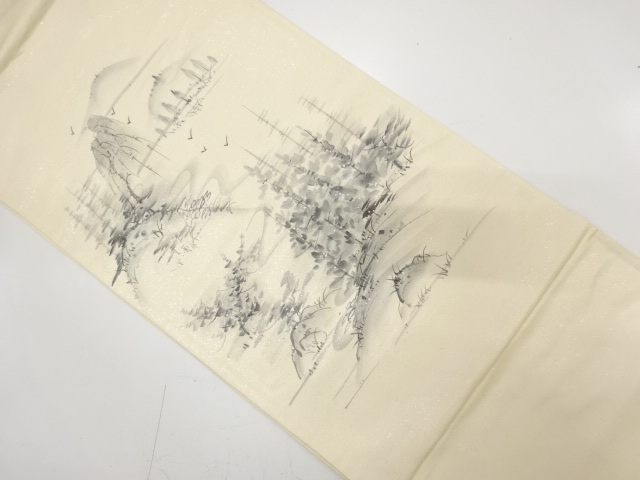 JAPANESE KIMONO / ANTIQUE FUKURO OBI / SILK / WOVEN MOUNTAIN & TREE